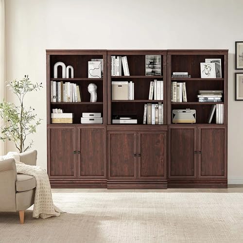 JAHRSTIM Halston Standard Bookcase w/Doors, Cabinet Bookshelf, Dark Cherry - Image 5