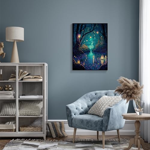 Yuaruo Fantasy Spiritual Forest Canvas Wall Art, Framed Magic Cool Lanterns on - Image 5