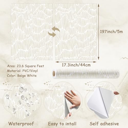 Theper Beige Contact Paper Modern Peel and Stick Wallpaper 17.3"×197" - Image 3