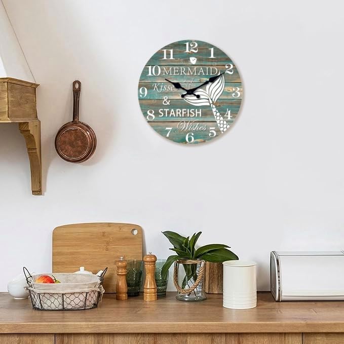 XFM Mermaid Inspirational Wall Clock 10 Inch Teal Beach Theme - Image 3
