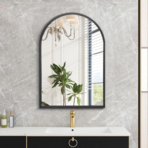Arched Wall Mirror, Metal Frame Black Bathroom Mirror, Arched Vanity Mirror - Image 2