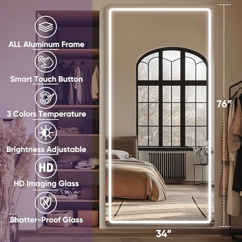 LED Full Length Mirror, Floor Standing or Wall Hanging, Aluminum Frame - Image 5