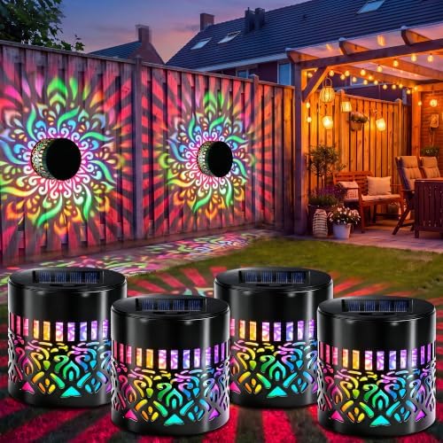 4Pcs Solar Mandala Lights Outdoor Wall, Solar Mandala Wall Light Projector by Unknown