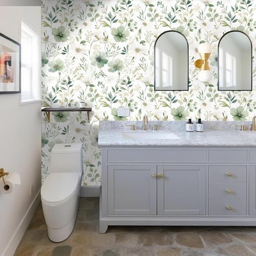 Sage Green Floral Peel and Stick Wallpaper 17.7" x 118" - Image 6