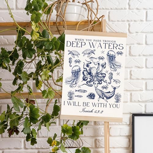 DNEULYR Marine Life Christian Canvas Wall Art, Isaiah 43:2 Bible Verse Wall - Image 4
