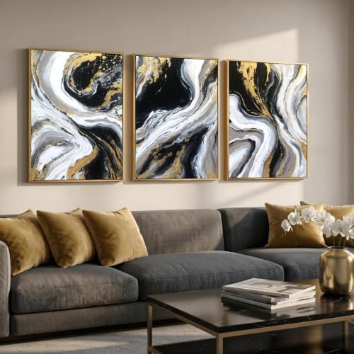 Hand Painted 3D Textured Black and Gold Abstract Wall Art by HUANGXUWEIYI