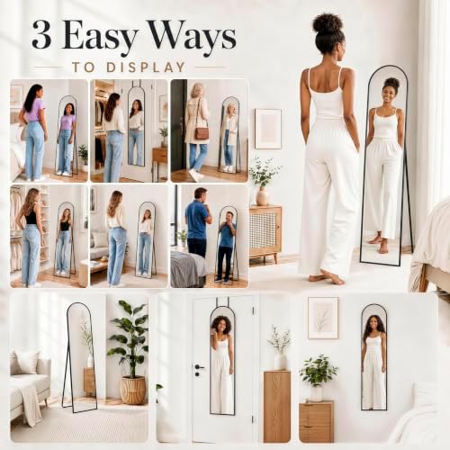 57x16" Full Length Mirror Floor Stand, Over the Door, Wall Mounted Black - Image 6