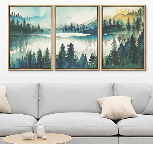 MUDECOR Framed Canvas Print Wall Art Set Watercolor Teal Emerald Green Mountain - Image 2