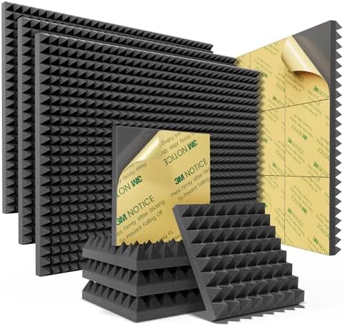 Sonicism Acoustic Panels 64 Pack Self-Adhesive 2"X12"X12" High Density by Sonicism