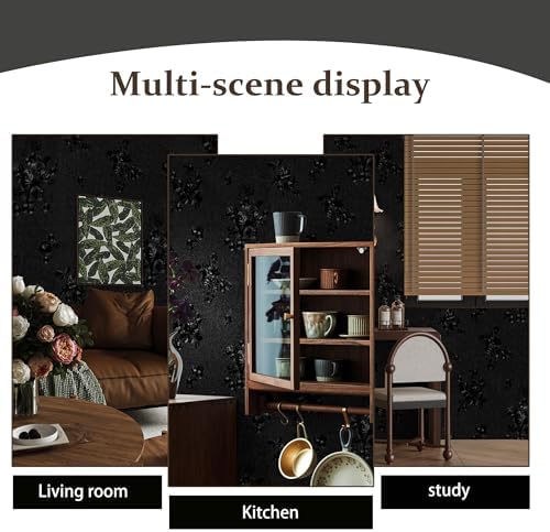 Dimoon 17.7''x79'' Peel and Stick Wallpaper Black Contact Paper Gothic Floral - Image 6