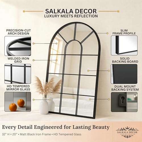 Black Arched Window Mirror | Farmhouse Decorative Wall Mirrors - Image 4