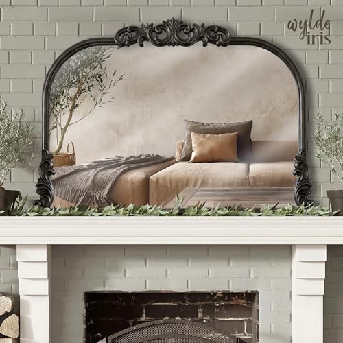 Wylde Iris English Estate Carved Arch Wood Wall Mirror, Mirror - Image 3