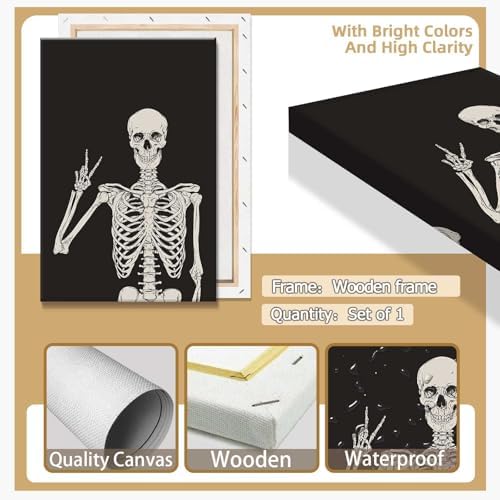 Funny Black Skeleton Canvas Wall Art Spooky Decor Halloween Poster High Hand - Image 7