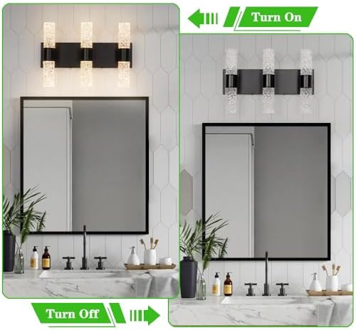 Modern Vanity Light, 6-light Black LED Vanity Light Fixture, Crystal Bathroom - Image 3