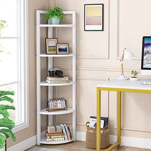 Tribesigns 5 Tier Corner Shelf, Modern Corner Bookshelf Small Bookcase Storage - Image 4
