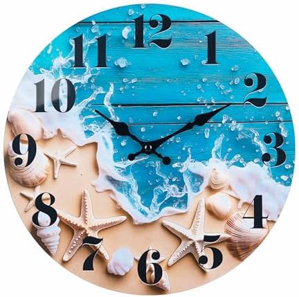 14 Inch Large Beach Wall Clock Battery Operated Waterproof Coastal Wall Art by HorizentWallClock