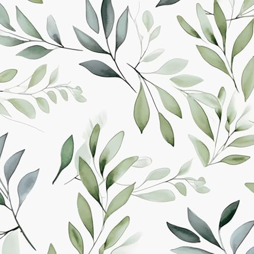 Danodoi Sage Green Vintage Leaf Peel and Stick Wallpaper 17.5" x 787" by DANODOI