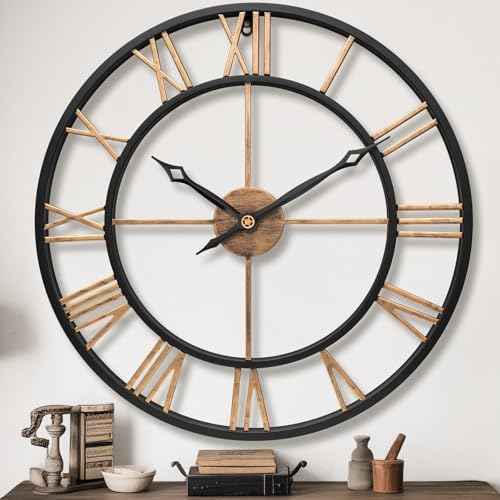 16 Inch Metal Vintage Gold Roman Numerals Round Large Wall Clock by Unknown