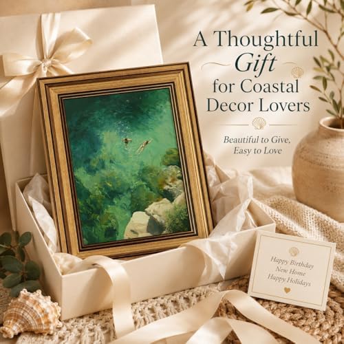 Gold Framed Wall Art, Swimming in Green Abstract Canvas Prints – Vintage - Image 7