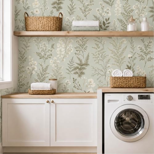 Green Botanical Floral Peel and Stick Wallpaper 17.7"x393.7" - Image 4