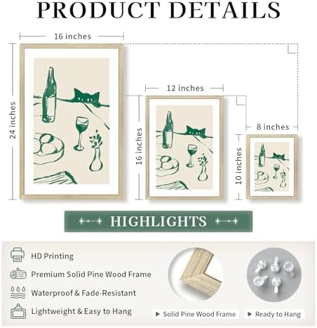Sneaky Cat Wine Wall Art Funny Kitchen Canvas Prints Cute Animal Wall Decor - Image 3