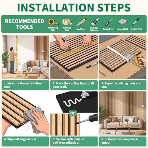 Wood Wall Panels 24" x 12" Acoustic Wood Slat Wall Panel, Living Room - Image 5