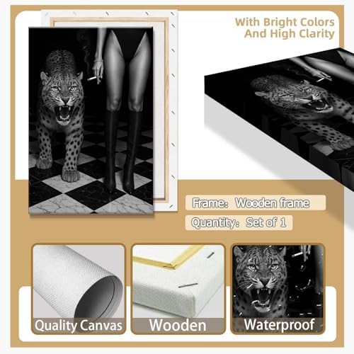 Black And White Leopard Poster Trendy Women Boots Canvas Wall Art Bold Glam - Image 2