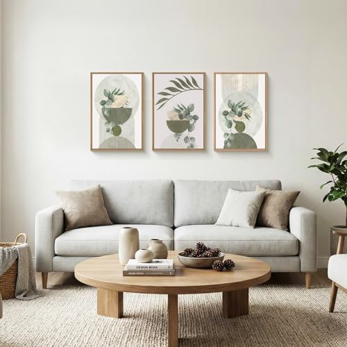 FWIEXA Sage Green Plant Canvas Wall Art Set 3, Abstract Geometric Line - Image 5