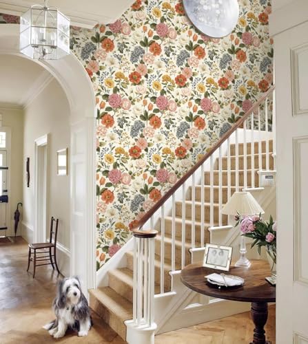 Vintage Floral Peel and Stick Wallpaper Floral and Leaf Contact Paper Beige - Image 4