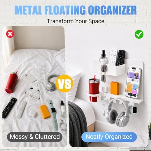 Metal Bedside Wall Shelf, No Drill Floating Bedside Shelf Wall Organizer - Image 5