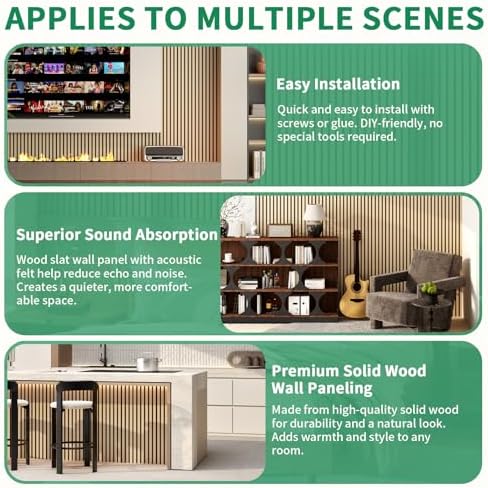 Wood Wall Panels 24" x 12" Acoustic Wood Slat Wall Panel, Living Room - Image 6