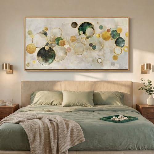 Extra Large Framed Green Gold Abstract Wall Art - Image 2