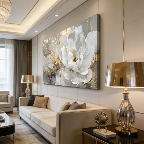 ONEOLTN Texture Platinum Peony Picture Print Canvas Wall Art Living Room Office - Image 6