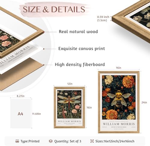 Hianan Wood Framed Morris Dragonfly Floral Wall Art Set of 3, 12x16 in - Image 6