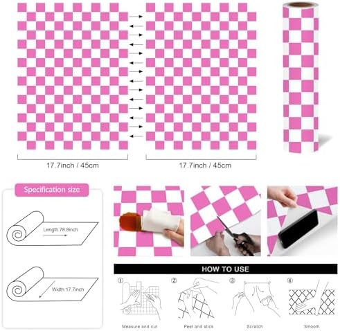 OSECAGE Pink Peel and Stick Wallpaper Checkered Contact Paper 17.7"x78.8" - Image 3