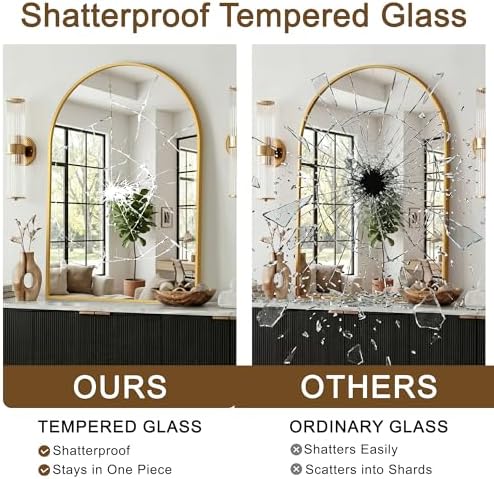 FGU Arched Bathroom Mirror for Over Sink 40"x28" Gold Vanity Mirror - Image 5