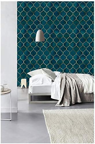 HAOKHOME Geometric Peel and Stick Wallpaper Modern Art Deco Teal Blue Gold - Image 4