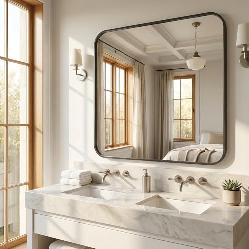 Koonmi Bathroom Mirror, 30X40 Inch Black Metal Framed Mirror - Image 5