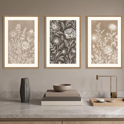 Aryroi Neutral Boho Flower Botanical Framed Canvas Wall Art Set-16"x24"x3 - Image 2