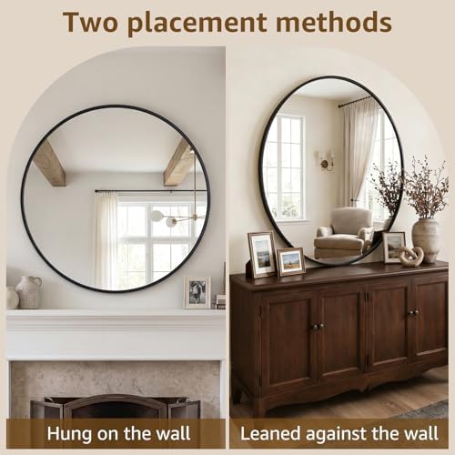 DUMOS 24 Inch Round Wall Mirror, Bathroom Mirrors - Image 5