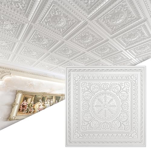 Art3d 24-Pack Drop Ceiling Tiles, Plastic Sheet in White, 2 x 2 ft by Art3d