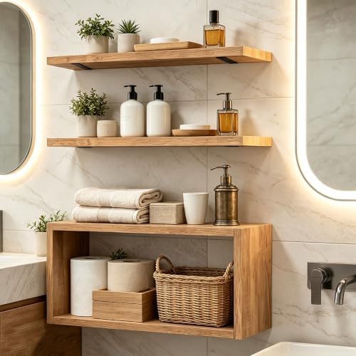 Ypvxe15.7in Floating Shelves Set of 3, Anti-Sag Bracket, Wall Storage Shelves - Image 4