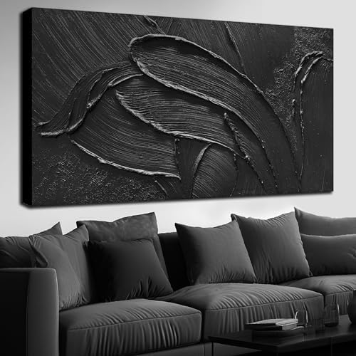 MDHKVPM Extra Large Black Abstract Painting Wall Art 3D Hand Painted Decor by MDHKVPMCanvasWallArt