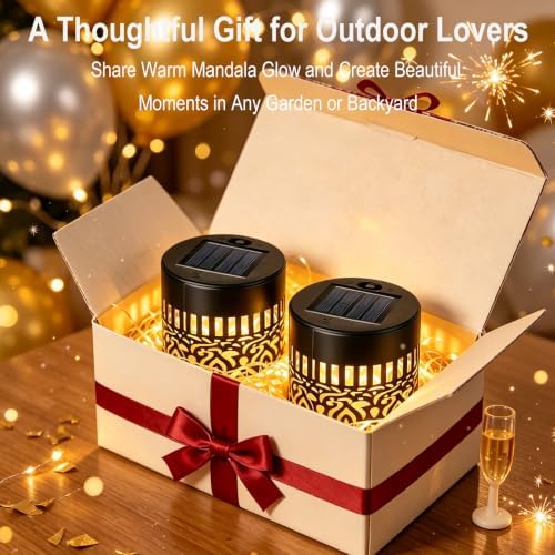 2 Pack Solar Fence Lights, Metal Mandala Pattern Solar Wall Light - Image 7
