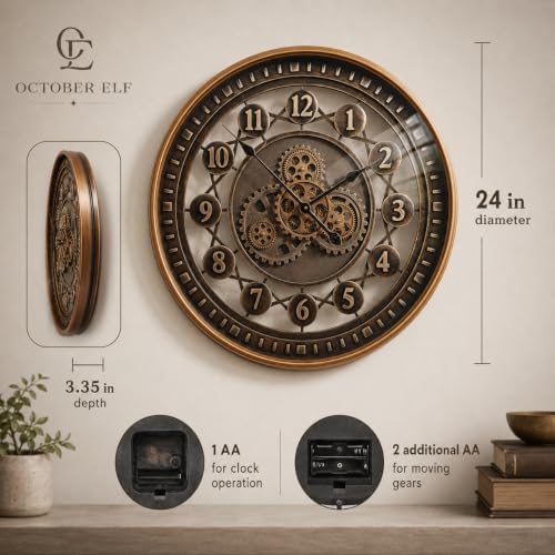 October Elf 24 Inch Large Wall Clock, Bronze Brown - Image 3