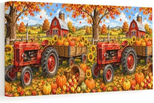 Prime Leader Fall Farmhouse Large Wall Art Harvest Rural Orange Pumpkins Red by Prime+Leader