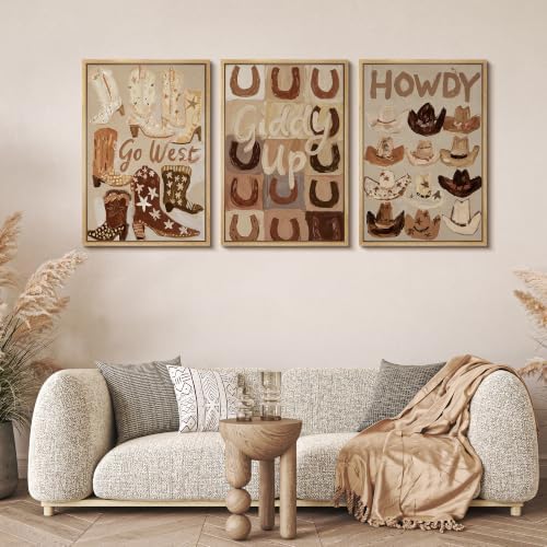 MUDECOR Framed Canvas Print Wall Art Set Western Boots Hats - Image 2