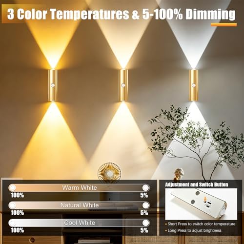 2 Pack Motion Sensor Wall Light, Rechargeable Wall Sconces - Image 4