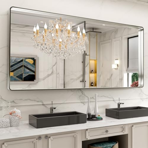 LOAAO 72X32 Inch Brushed Nickel Bathroom Mirror by LOAAO