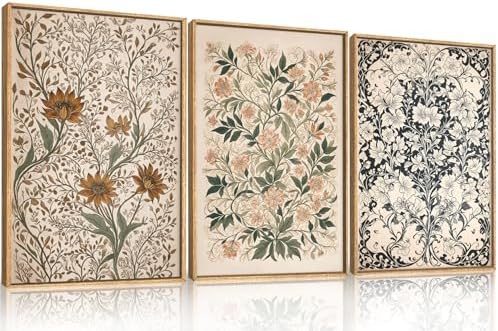 Large Abstract Vintage Flower Framed Canvas Wall Art, Antique Botanical Wall - Image 6